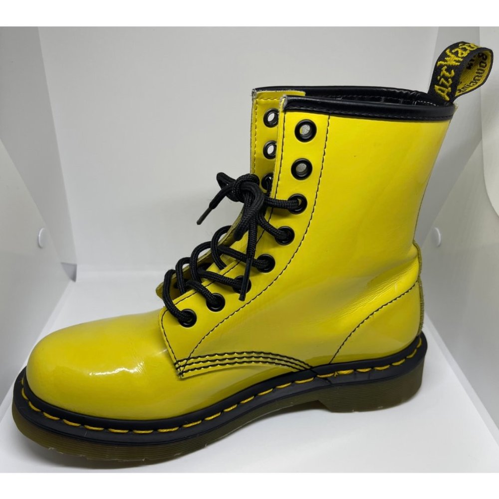 DR. MARTENS Yellow Patent Leather Ankle Boots - Picture 4 of 12